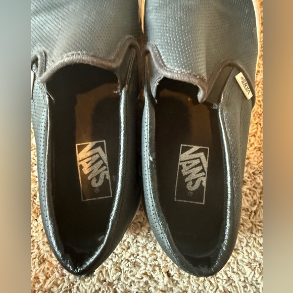 VANS Perf Leather Classic Unisex Slip On Shoes Black White Soles Mens 8.5 W 10 - Picture 6 of 9